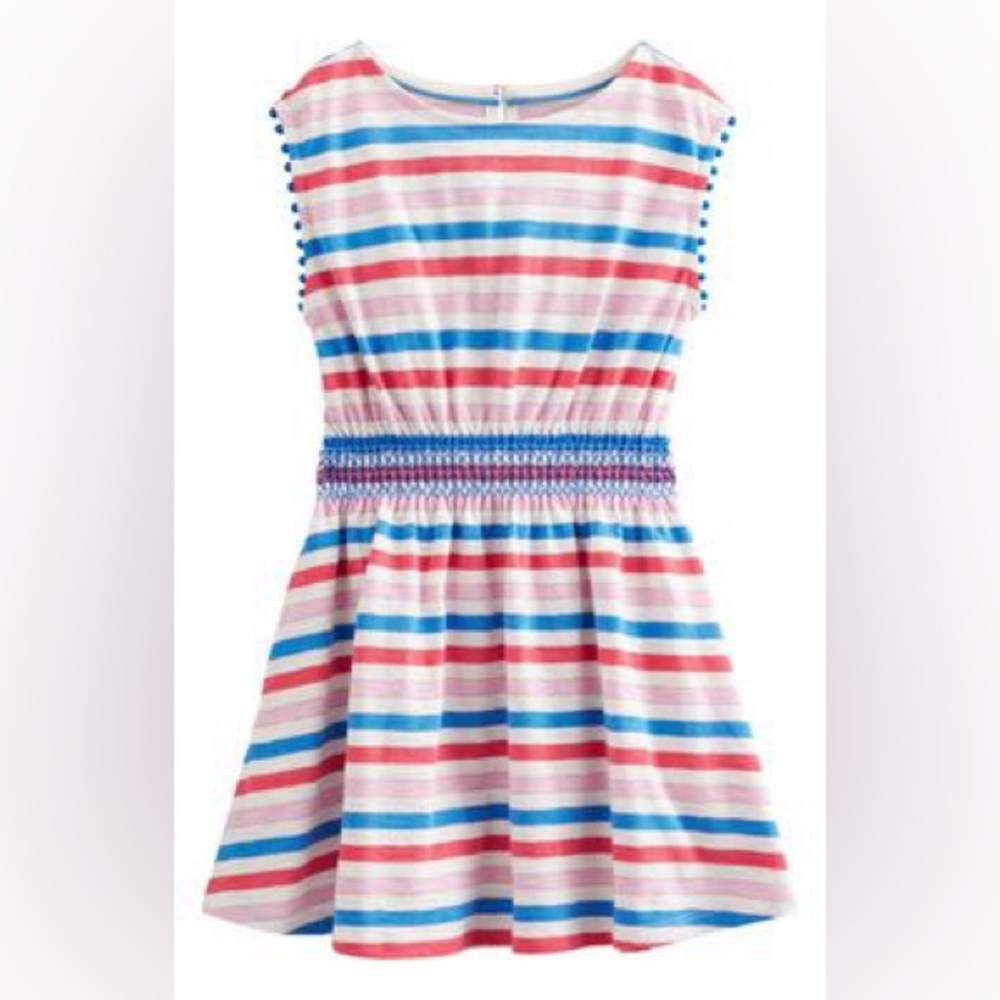 Mini Boden Stripe Sleeveless Skater dress Strawberry Red/Lilac Pink patriotic